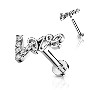 A &amp;amp; ONE Ezüst Színű 316L Orvosi Acél Love Felirattal Díszített Egyenesszárú Labret Piercing