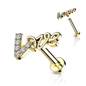 A &amp;amp; ONE Arany Színű 316L Orvosi Acél Love Felirattal Díszített Egyenesszárú Labret Piercing