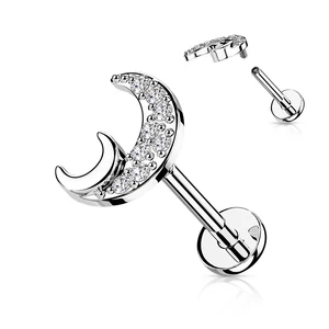 A &amp;amp; ONE Ezüst Színű Holddal Díszített 316L Orvosi Acél Egyenesszárú Labret Piercing