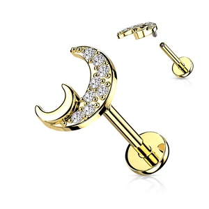 A &amp;amp; ONE Arany Színű Holddal Díszített 316L Orvosi Acél Egyenesszárú Labret Piercing