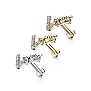 A & ONE Ezüst Színű 316L Orvosi Acél Love Felirattal Díszített Egyenesszárú Labret Piercing