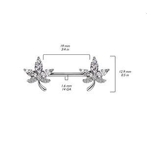 Ezüst Színű 316L Orvosi Acél Fehér Cirkónia Kővel Díszített Levél Mintás Mell Barbell Piercing