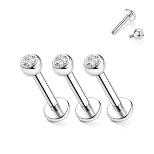 A & ONE Ezüst Színű Titánium Egyenesszárú Labret Piercing Fehér Kővel -1db