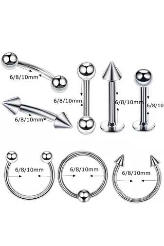 Kép 2/2 - A &amp; ONE 8 Darabos Rozsdamentes Acél Piercing Szett