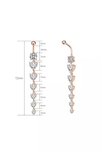 Kép 2/2 - A & ONE Ezüst Színű Szívecskés Lógós Cirkónia Köves Köldök Piercing