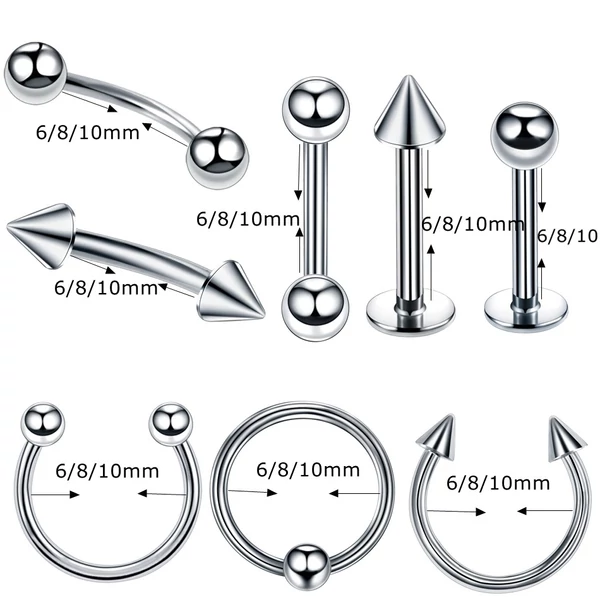 A & ONE 8 Darabos Rozsdamentes Acél Piercing Szett