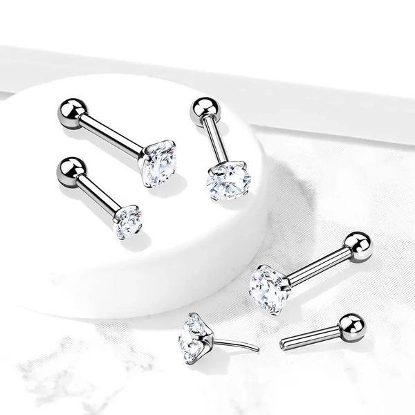 A & ONE Ezüst Színű Titánium Push-in Labret Piercing Kővel - 4 MM