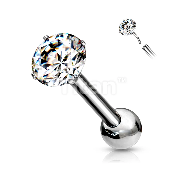 A & ONE Ezüst Színű Titánium Push-in Labret Piercing Kővel - 4 MM